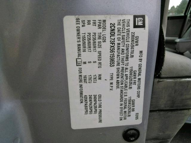Photo 10 from auction – 2005 CHEVROLET EQUINOX LT with VIN 2CNDL73FX56159653