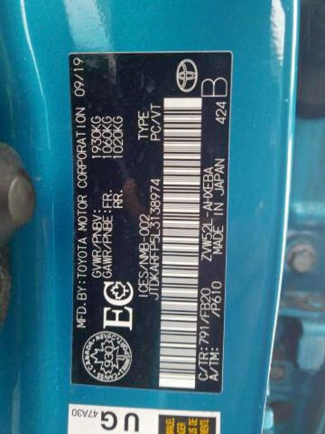 Photo 9 from auction – 2020 TOYOTA PRIUS PRIM with VIN JTDKARFP5L3138974