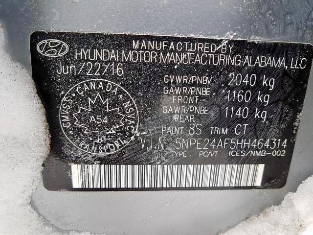 Photo 9 from auction – 2017 HYUNDAI SONATA SE with VIN 5NPE24AF5HH464314