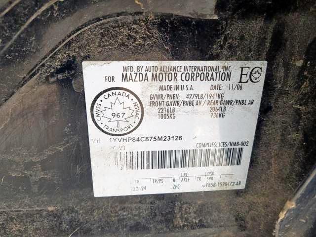 Photo 9 from auction – 2007 MAZDA 6 I with VIN 1YVHP84C875M23126