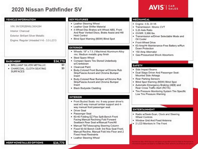 Photo 10 from auction – 2020 NISSAN PATHFINDER with VIN 5N1DR2BN9LC604284