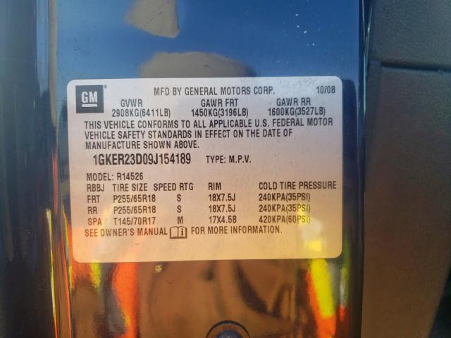 Photo 10 from auction – 2009 GMC ACADIA SLT with VIN 1GKER23D09J154189