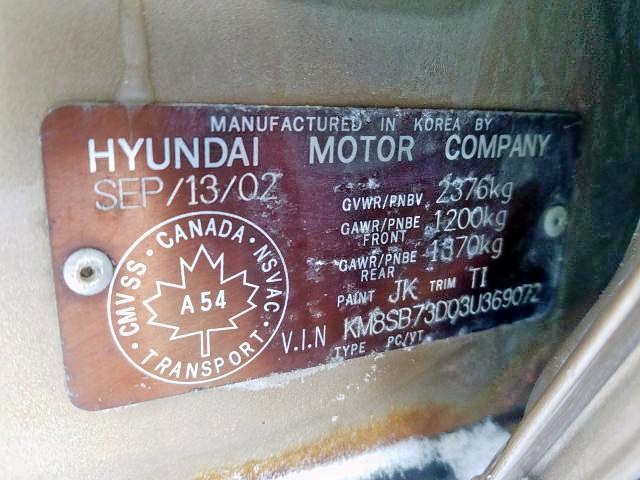 Photo 9 from auction – 2003 HYUNDAI SANTA FE with VIN KM8SB73D03U369072