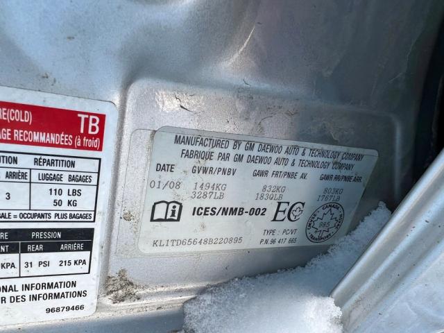 Zdjęcie 9 z aukcji – 2008 CHEVROLET AVEO BASE z VIN KL1TD65648B220895