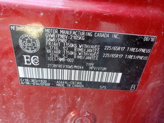 Photo 10 from auction – 2016 TOYOTA RAV4 LE with VIN 2T3BFREV1GW511044