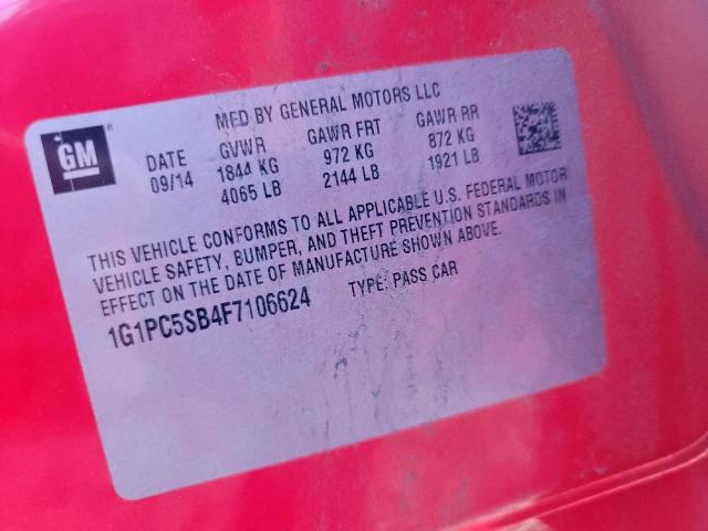 Photo 10 from auction – 2015 CHEVROLET CRUZE LT with VIN 1G1PC5SB4F7106624