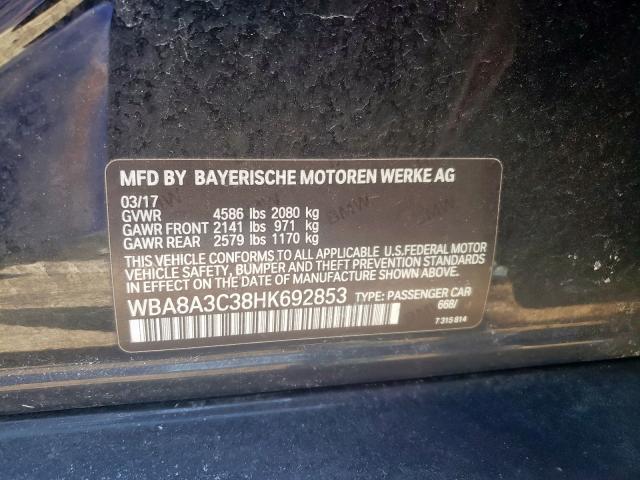 Photo 10 from auction – 2017 BMW 320 XI with VIN WBA8A3C38HK692853