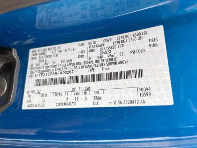 Photo 10 from auction – 2019 FORD F150 SUPER with VIN 1FTEX1EP3KFA03262
