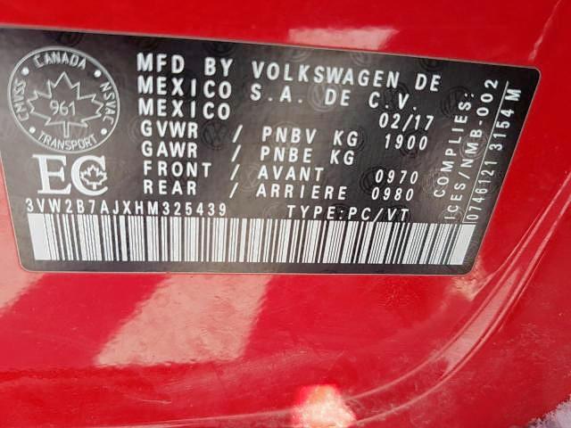 Photo 9 from auction – 2017 VOLKSWAGEN JETTA S with VIN 3VW2B7AJXHM325439