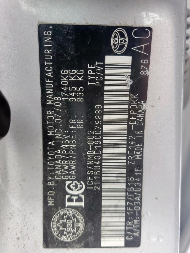 TOYOTA COROLLA BA 2009 with VIN 2T1BU40E19C079889 - Photo from auction
