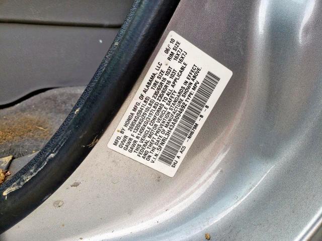 Photo 10 from auction – 2010 HONDA ODYSSEY EX with VIN 5FNRL3H43AB094692