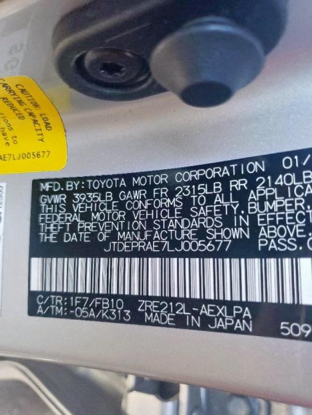 Photo 10 from auction – 2020 TOYOTA COROLLA LE with VIN JTDEPRAE7LJ005677
