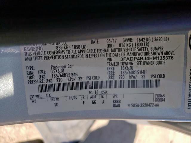 Photo 10 from auction – 2017 FORD FIESTA SE with VIN 3FADP4BJ4HM135376