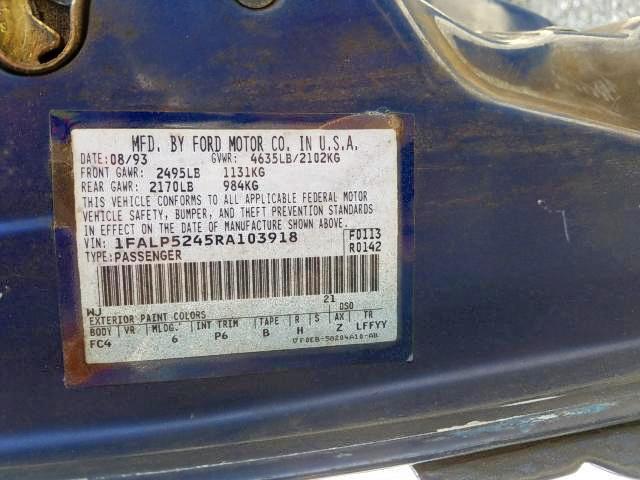 Photo 9 from auction – 1994 FORD TAURUS GL with VIN 1FALP52U5RA103921