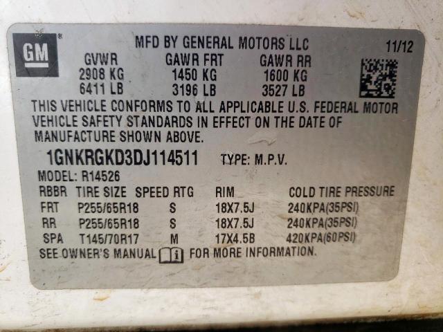Photo 10 from auction – 2013 CHEVROLET TRAVERSE L with VIN 1GNKRGKD3DJ114511