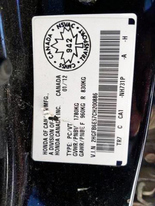 Photo 9 from auction – 2012 HONDA CIVIC SI with VIN 2HGFB6E57CH200886