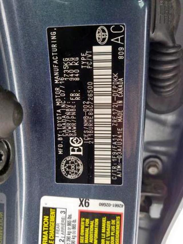 Photo 9 from auction – 2016 TOYOTA COROLLA L with VIN 2T1BURHE8GC726500