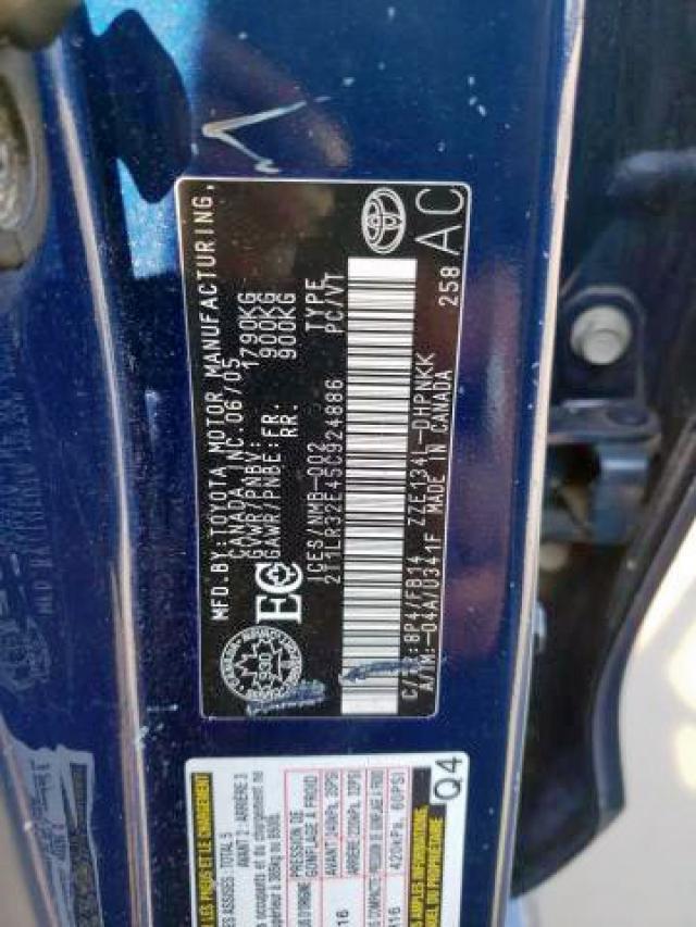 Photo 9 from auction – 2005 TOYOTA COROLLA MA with VIN 2T1LR32E45C924886