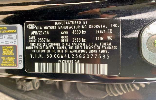 Photo 10 from auction – 2016 KIA OPTIMA SX with VIN 5XXGW4L25GG077585