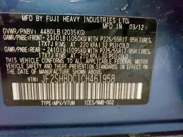 Photo 10 from auction – 2012 SUBARU FORESTER 2 with VIN JF2SHBDC1CH461958