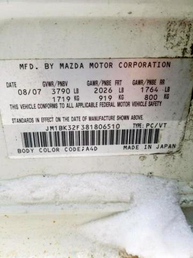 Photo 9 from auction – 2008 MAZDA 3 I with VIN JM1BK32F381806510