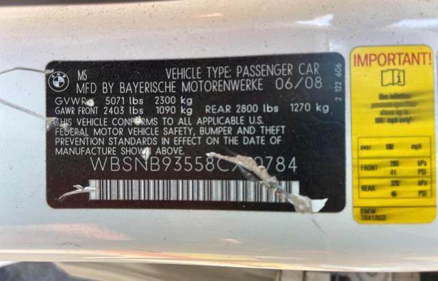 Photo 10 from auction – 2008 BMW M5 with VIN WBSNB93558CX10784