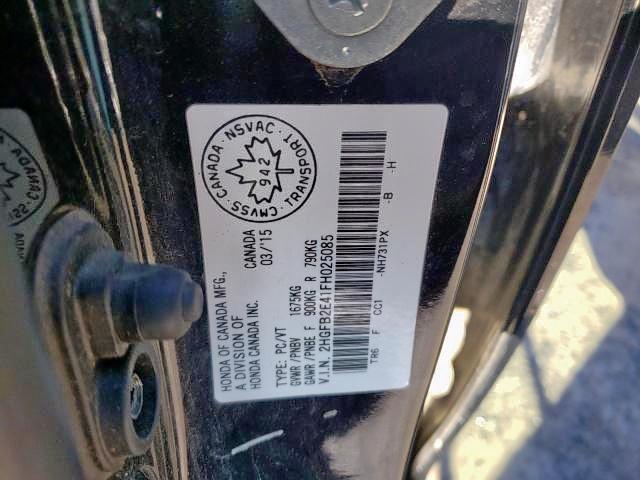 Photo 10 from auction – 2015 HONDA CIVIC LX with VIN 2HGFB2E41FH025085