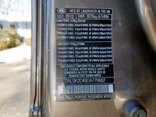 Photo 10 from auction – 2013 LAND ROVER RANGE ROVE with VIN SALSK2D49DA779662