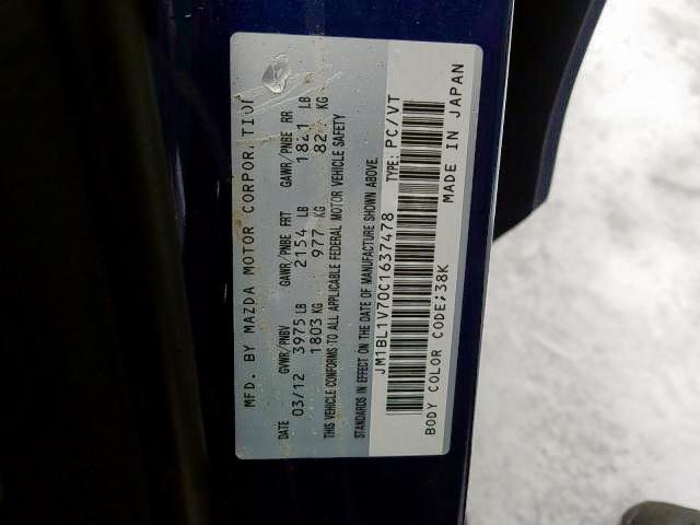 Photo 9 from auction – 2012 MAZDA 3 I with VIN JM1BL1V70C1637478