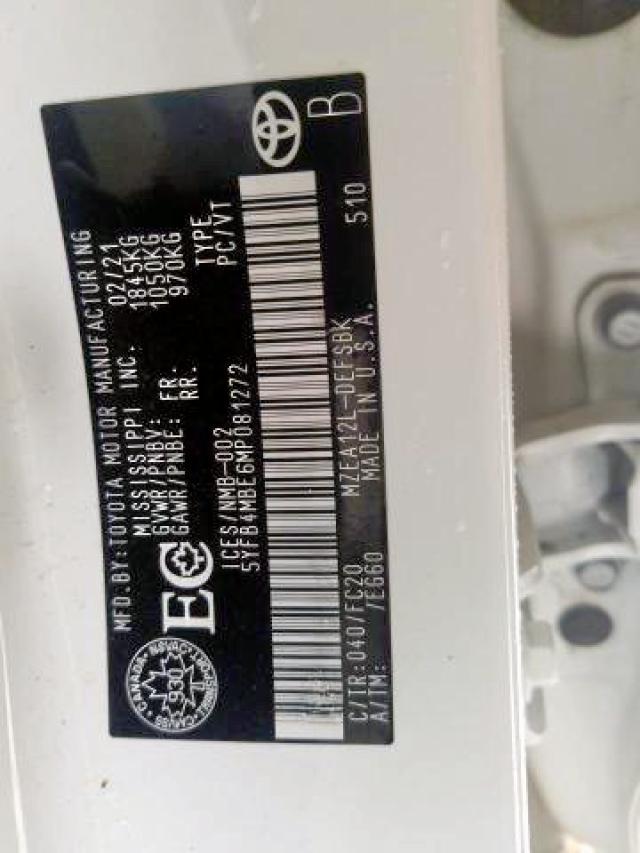 Photo 9 from auction – 2021 TOYOTA COROLLA SE with VIN 5YFB4MBE6MP081272
