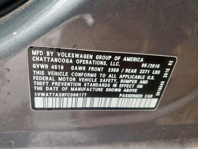 Photo 10 from auction – 2015 VOLKSWAGEN PASSAT S with VIN 1VWAT7A39FC096177