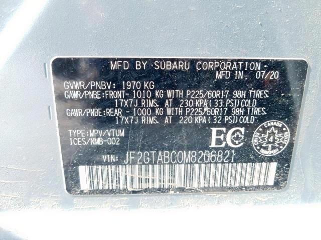 Photo 9 from auction – 2021 SUBARU CROSSTREK with VIN JF2GTABC0M8206821