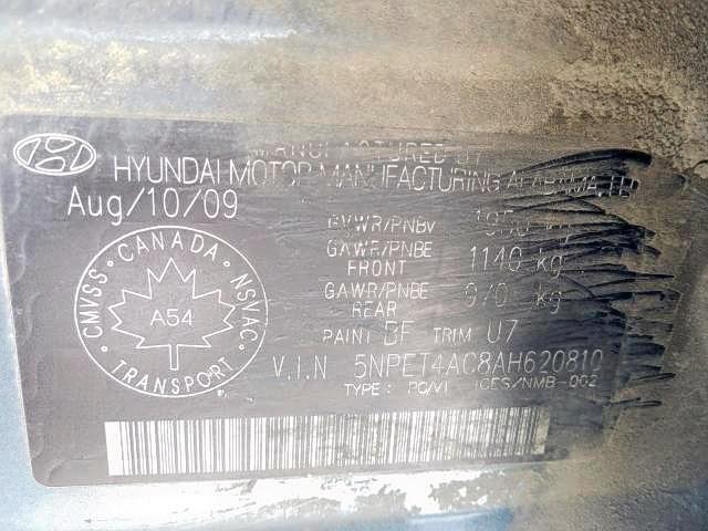 Photo 9 from auction – 2010 HYUNDAI SONATA with VIN 5NPET4AC8AH620810