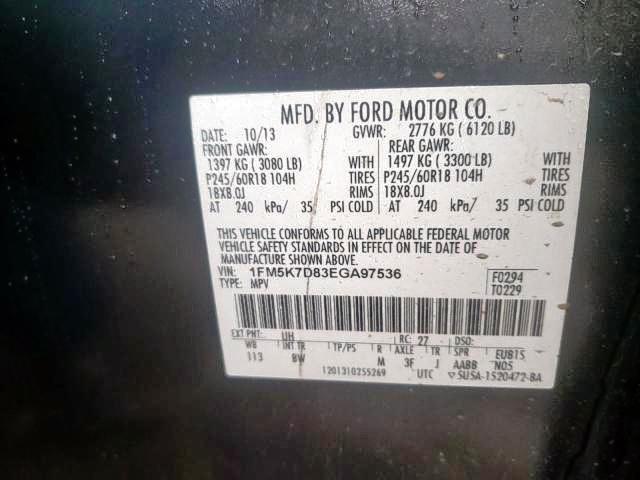Photo 10 from auction – 2014 FORD EXPLORER X with VIN 1FM5K7D83EGA97536
