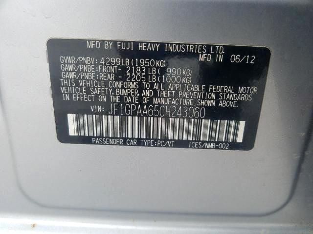 Photo 9 from auction – 2012 SUBARU IMPREZA with VIN JF1GPAA65CH243060