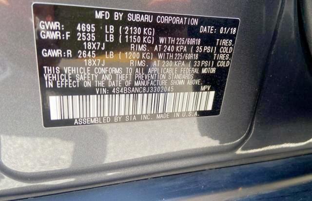 Photo 10 from auction – 2018 SUBARU OUTBACK 2. with VIN 4S4BSANC8J3302045