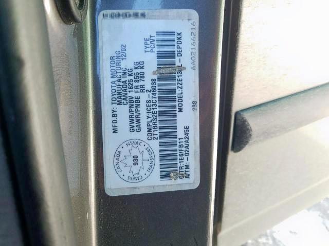 Photo 9 from auction – 2003 TOYOTA COROLLA CE with VIN 2T1BR32E13C746038