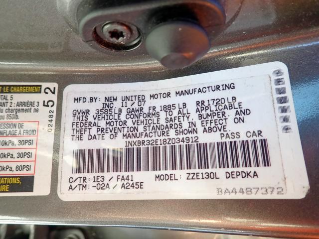 Photo 10 from auction – 2008 TOYOTA COROLLA CE with VIN 1NXBR32E18Z034912