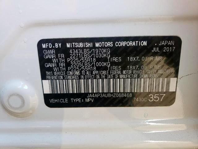 Photo 10 from auction – 2017 MITSUBISHI OUTLANDER with VIN JA4AP3AU8HZ068468
