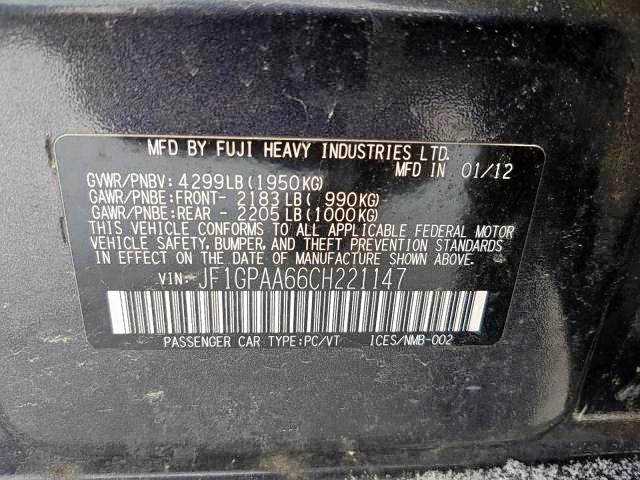 Photo 9 from auction – 2012 SUBARU IMPREZA with VIN JF1GPAA66CH221147