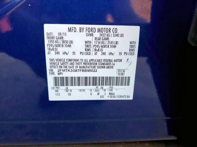 Photo 10 from auction – 2015 FORD EDGE SE with VIN 2FMTK3G87FBB95022