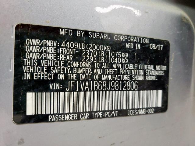 Photo 10 from auction – 2018 SUBARU WRX with VIN JF1VA1B68J9812806