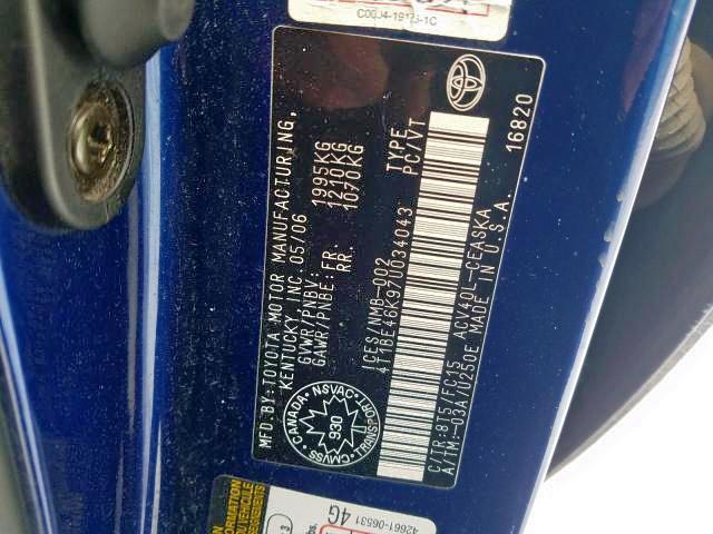 Photo 9 from auction – 2007 TOYOTA CAMRY CE with VIN 4T1BE46K97U034043