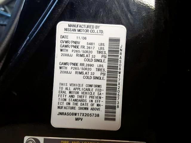 Photo 10 from auction – 2007 INFINITI FX35 with VIN JNRAS08W17X205738