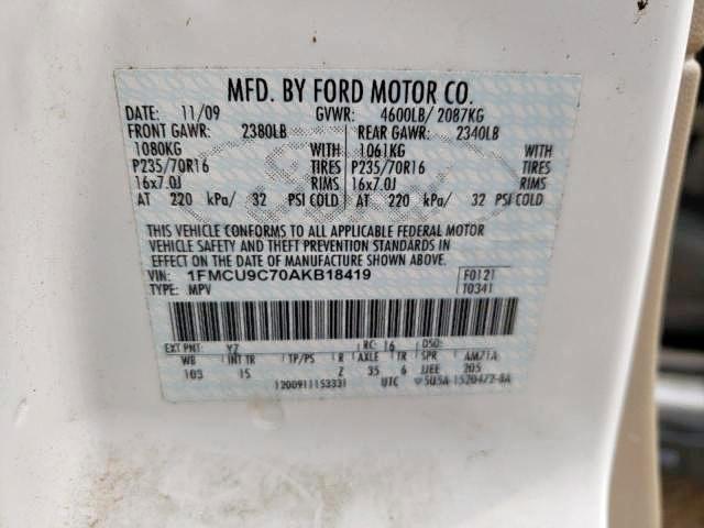 Photo 10 from auction – 2010 FORD ESCAPE XLS with VIN 1FMCU9C70AKB18419