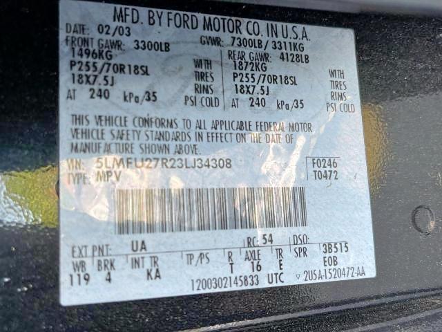 Photo 10 from auction – 2003 LINCOLN NAVIGATOR with VIN 5LMFU27R23LJ34308