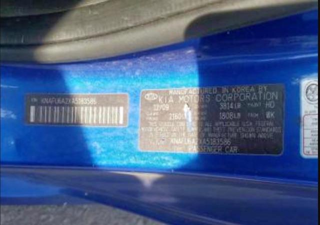 Photo 10 from auction – 2010 KIA FORTE EX with VIN KNAFU6A2XA5183586
