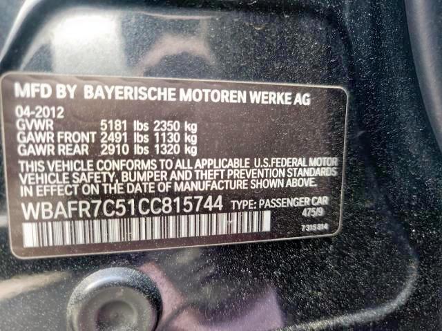 Photo 10 from auction – 2012 BMW 535 I with VIN WBAFR7C51CC815744