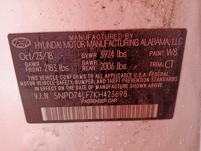 Photo 10 from auction – 2019 HYUNDAI ELANTRA SE with VIN 5NPD74LF7KH423698