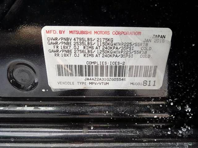 Photo 9 from auction – 2016 MITSUBISHI OUTLANDER with VIN JA4AZ2A31GZ605546